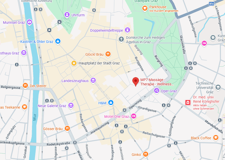 Kartenausschnitt mit dem Standort von MP7 Wellness am Tummelplatz 7 in Graz